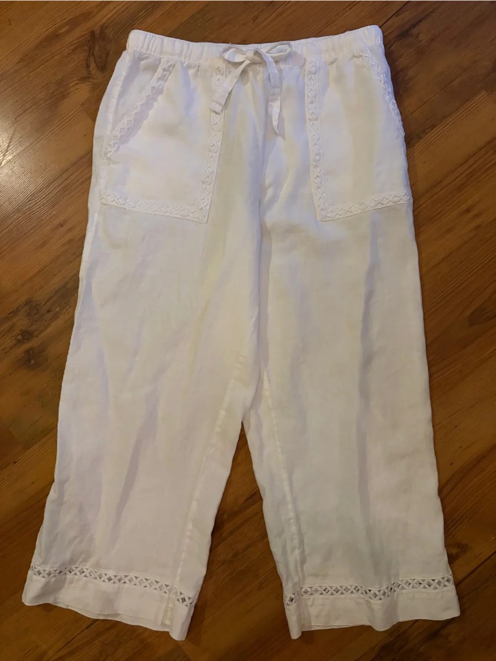 Joie White 100% Linen Crop white Drawstring pants M